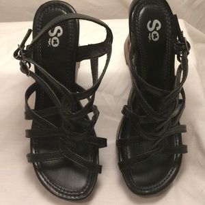 Multi-black strap wedge sandals